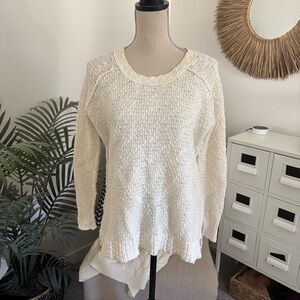 Free People Slouchy Wool Blend Textured Knit Cream Sweater Small